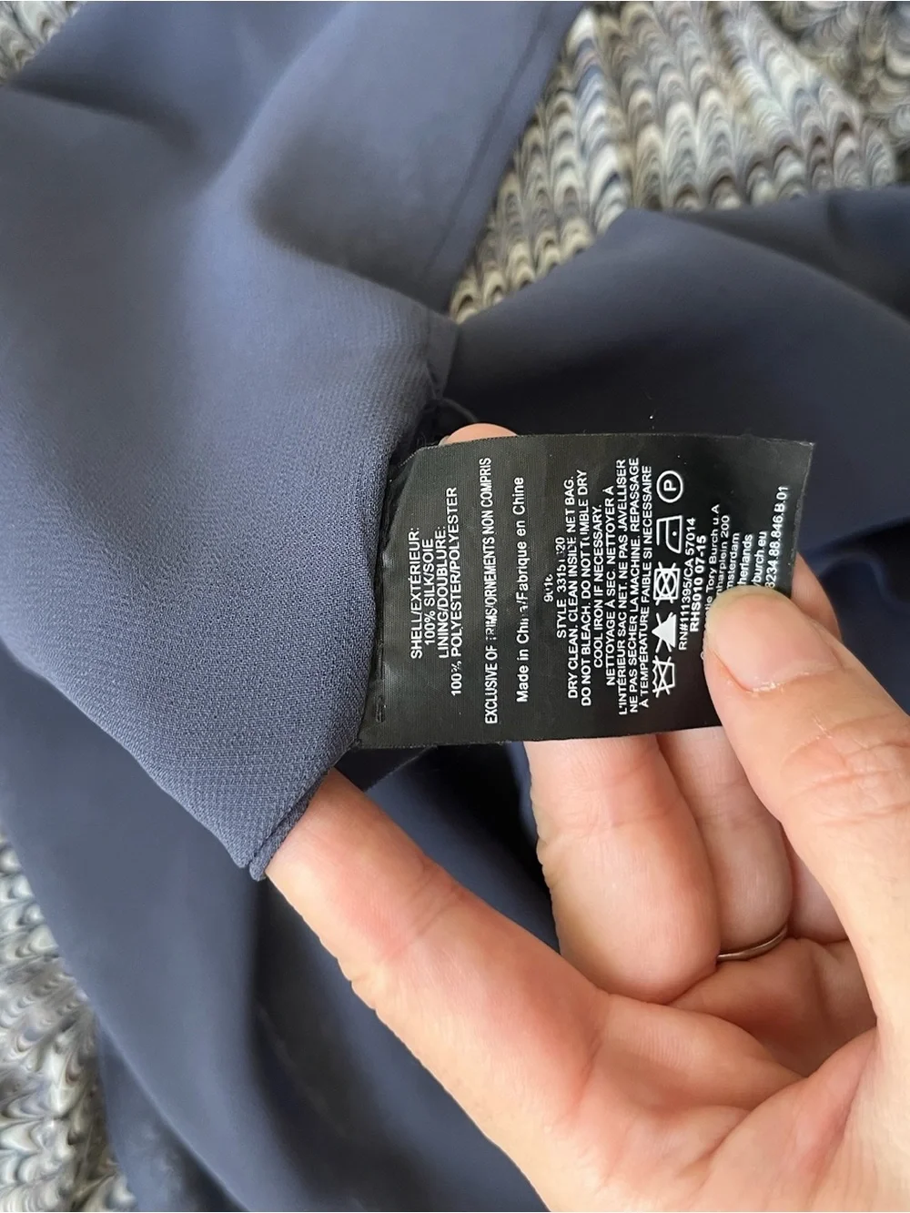 Tory Burch Blue and White Marbled Silk Blouse